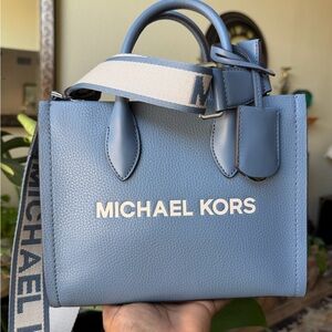 Michael Kors Small Mirella Powder Blue Pebbled Leather Tote
